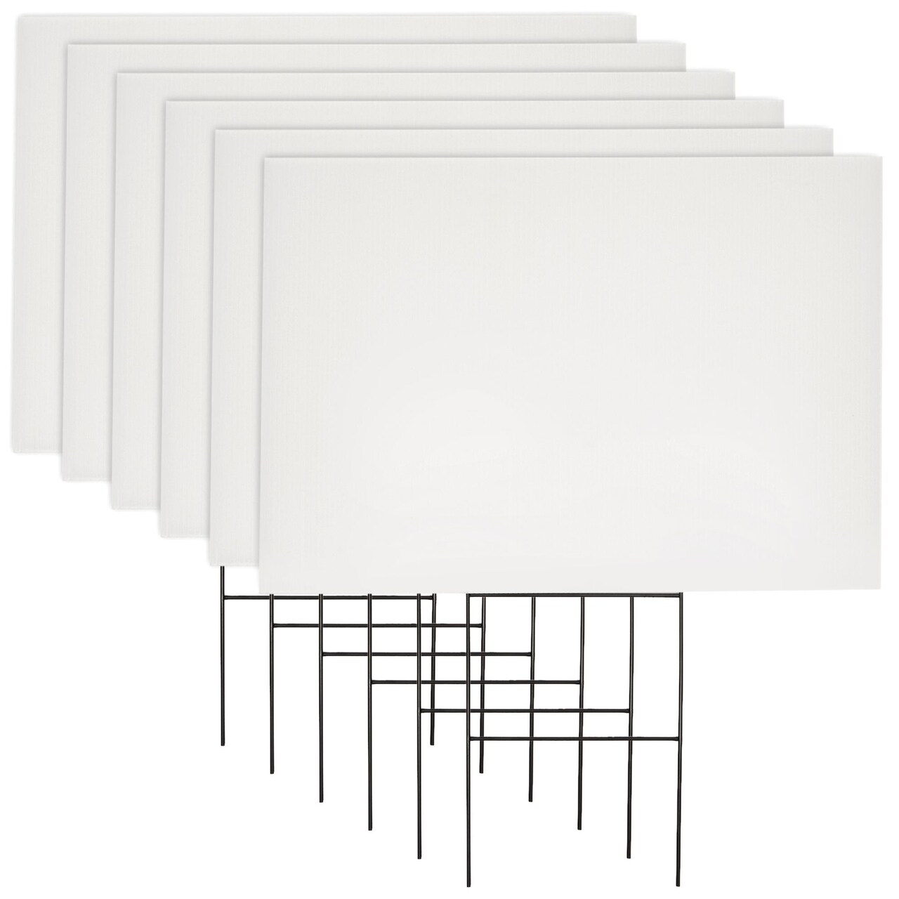 6-Pack Corrugated Plastic Yard Signs with Stakes 17x12 for Outdoor, Garage Sale Supplies, Estate Sale, Open House Poster Board, Birthday, Moving, Lawn, 4mm Thick, White Blank Surface Sheets